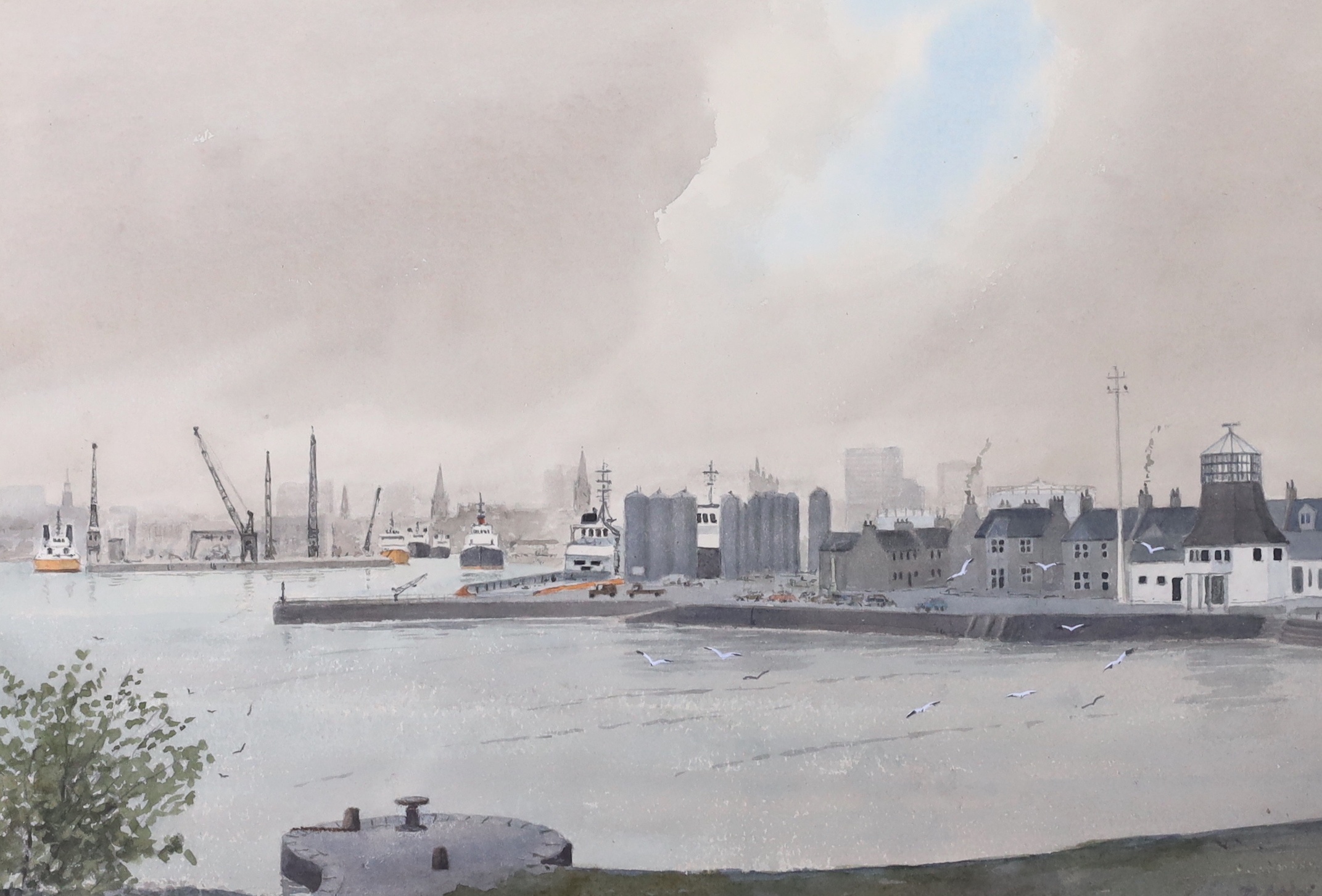 David Addey (b.1933), watercolour, 'Aberdeen harbour', signed, 24 x 35cm